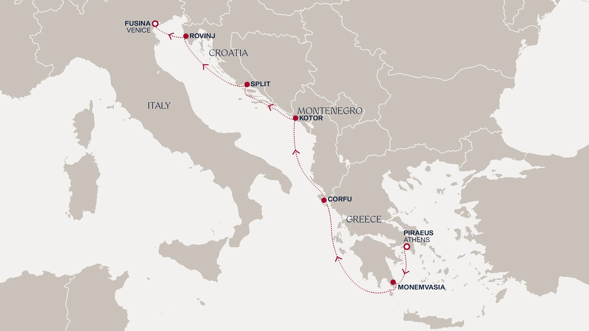 A Journey from Athens to Venice Itinerary Map